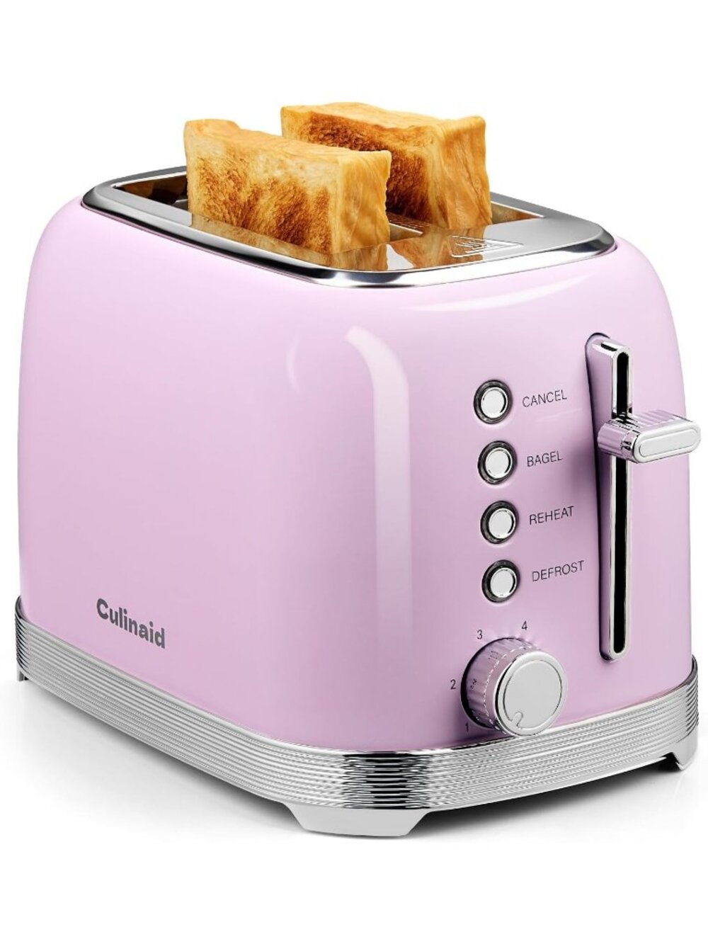 2 Slice Pastel Pink Stainless Steel 1.5” Extra Wide Slots with Bagel Toaster